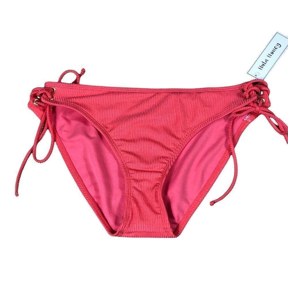 Hula Honey Pink Ribbed Lace Up Sides Bikini Bottom Size XL